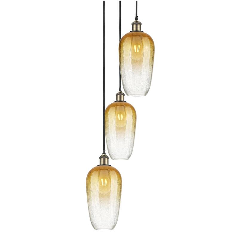 Innovations Lighting 113B-3P-46-14 Brookhaven Flute Pendant Brookhaven - Black Antique Brass / Amber