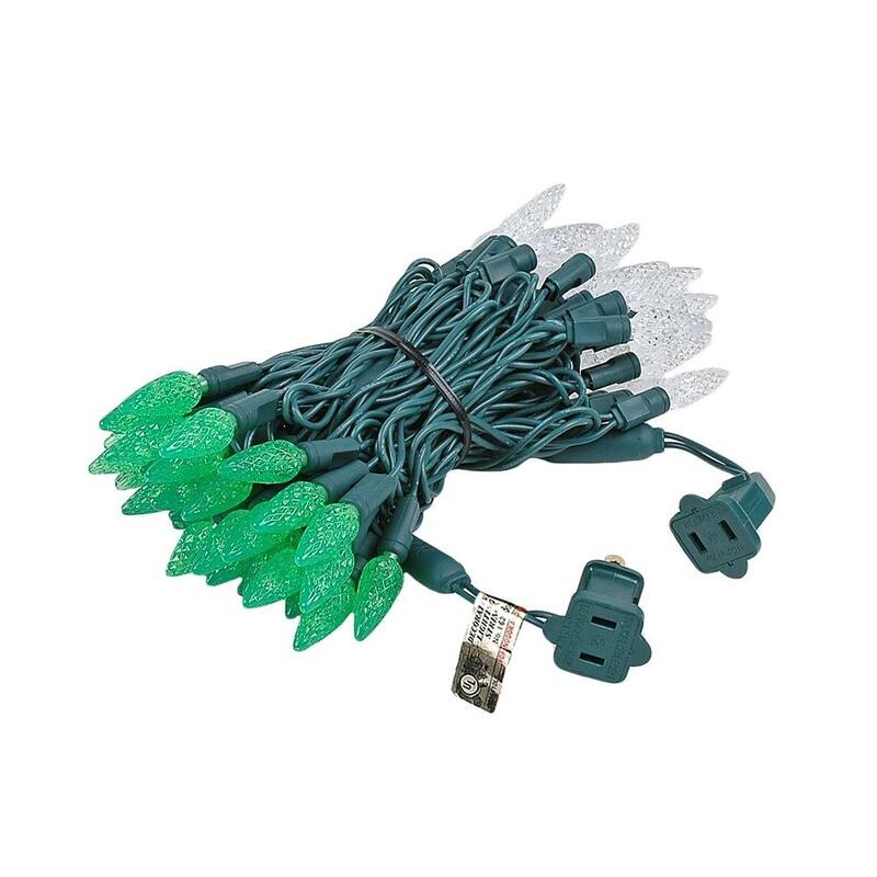 70 Light C6 LED Christmas Mini Light Set, Green/Pure White, Green Wire, 24 Feet - Large