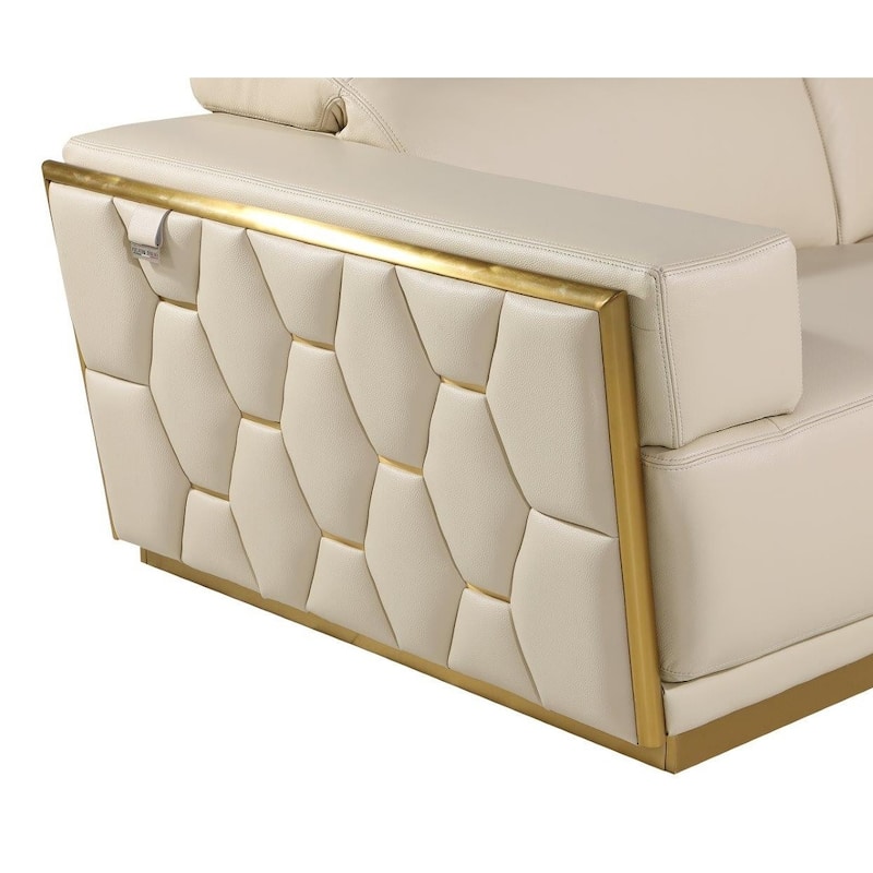 HomeRoots 47" Beige and Gold Italian Leather Club Chair - 47 in. x 40 in. x 43 in.