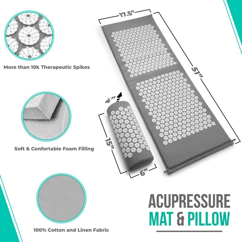 Sivan Health And Fitness Deluxe Acupressure Mat & Pillow Combo Set - Includes Carry Bag - 51" L x 17.5" W x 4" H