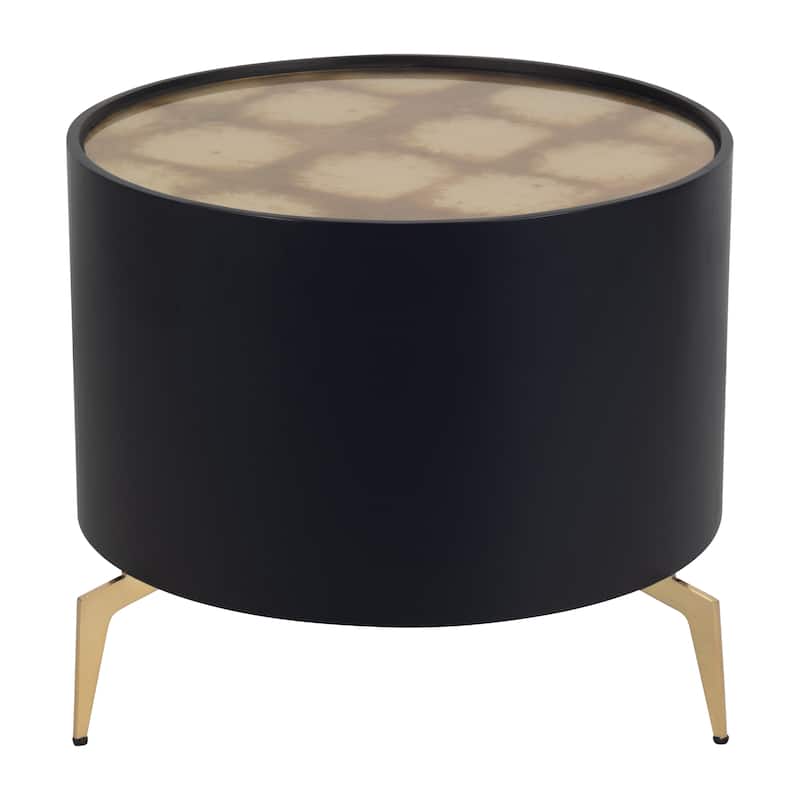 Sagebrook Home Modern Neutral Wood Gold Leaf Round Top Coffee and Accent Table