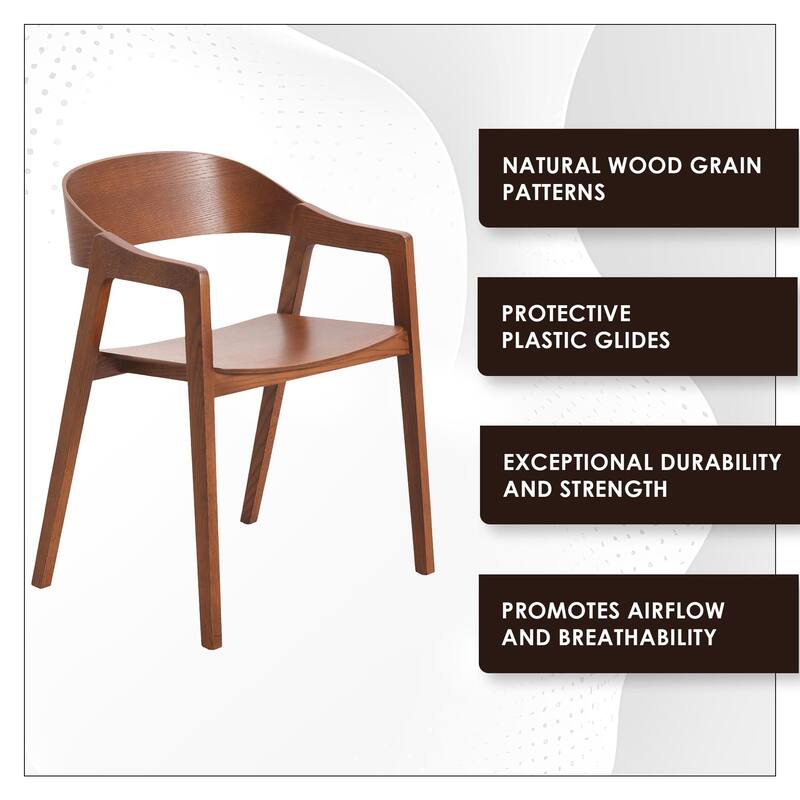 Dining Chair in Oak Wood with Open Back Design and Armrests Set of 2 Rivo Series