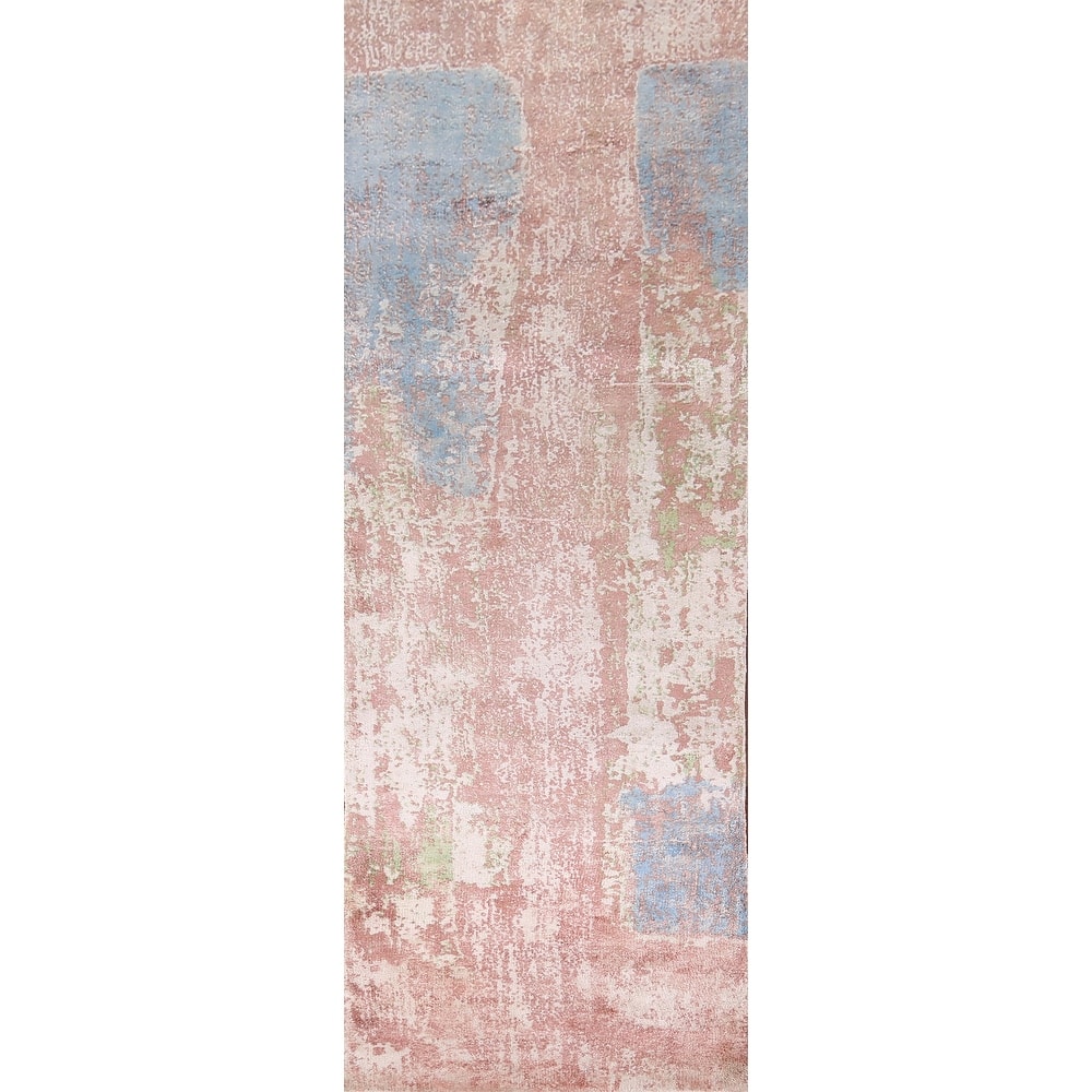 All-Over Abstract Indian Runner Rug Handmade Wool Carpet - 2'8"x 9'9"