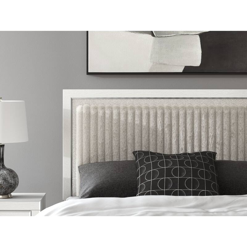 Signature Design by Ashley Ravalori Upholstered Panel Headboard - Queen - White/Gray