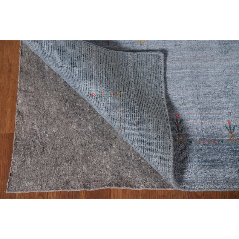 Blue & Gray Gabbeh Oriental Area Rug Handmade Wool Carpet - 8'1"x 9'7"