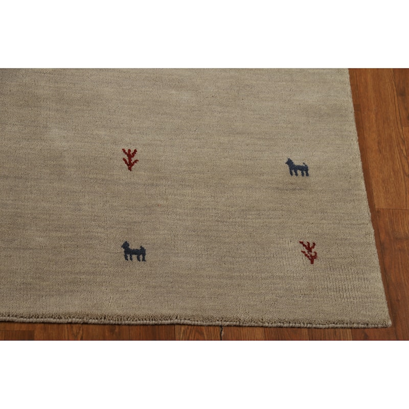 Hand Knotted Oriental 100% Wool Carpet Tribal Animal Pictorial Beige & Ivories Gabbeh Area Rug - 7' 7'' X 5' 4''