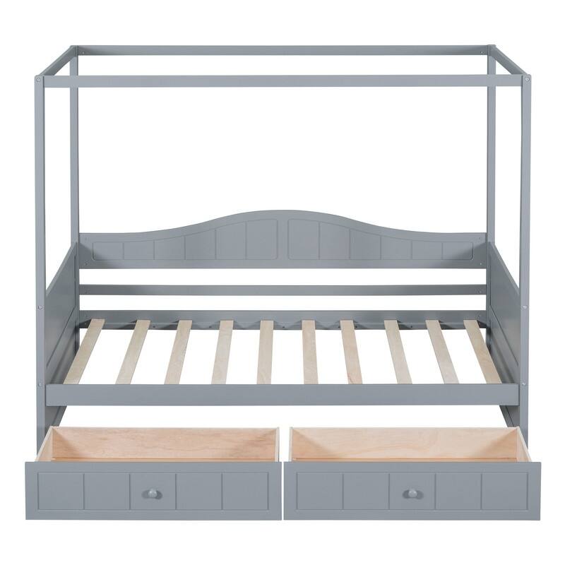 Modern Wood Canopy Bed Daybed with 2 Drawers, Twin Size Bed Bath