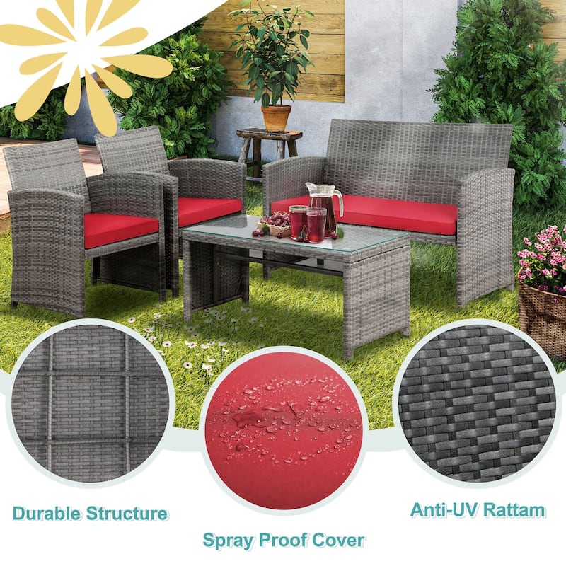 Futzca 4 Pieces Outdoor Patio Furniture Sets Conversation Sets Rattan Chair
