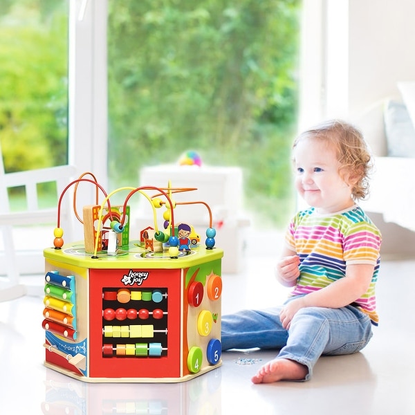 childs wooden activity cube