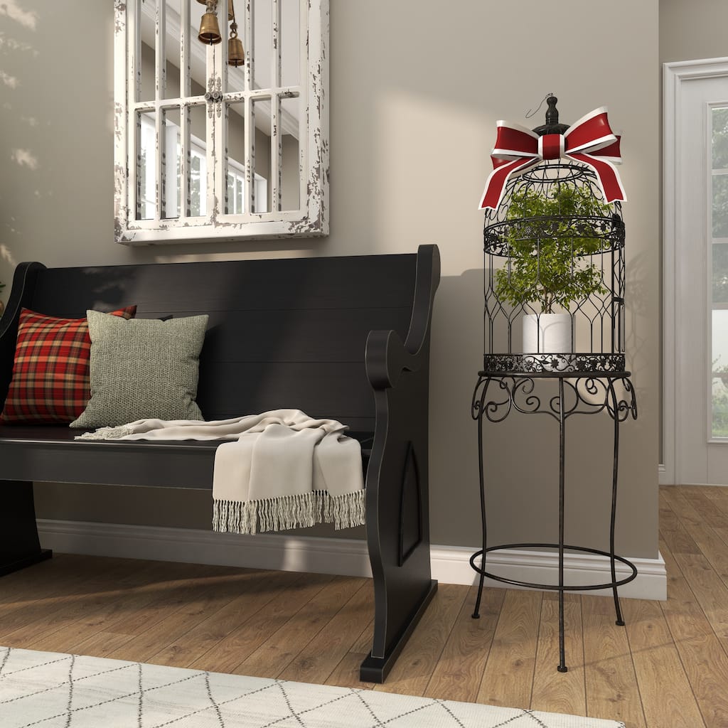 Black Metal Indoor Outdoor On Removable Stand Birdcage with Latch Lock Closure and Top Hook