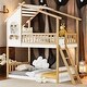 preview thumbnail 2 of 18, Twin Over Twin Bunk Bed Wood Bed with Roof, Window and Ladder, Natural
