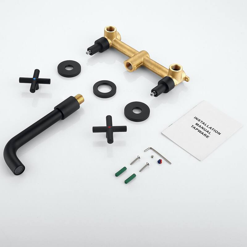 Matte Black Bathroom Wall Mount Sink Faucet with Two Handle