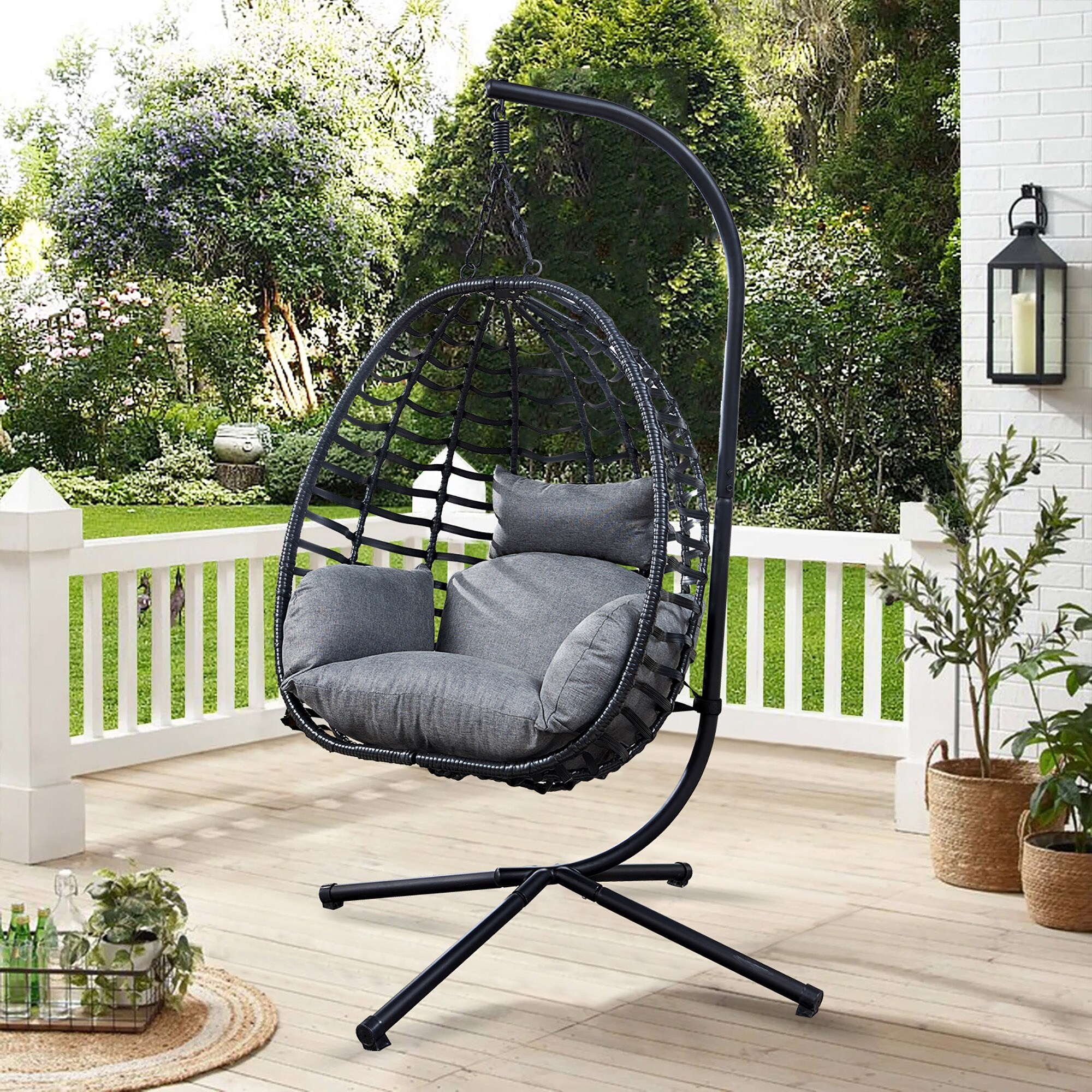 Outdoor Wicker Swing Chair With Stand for Balcony On Sale Bed