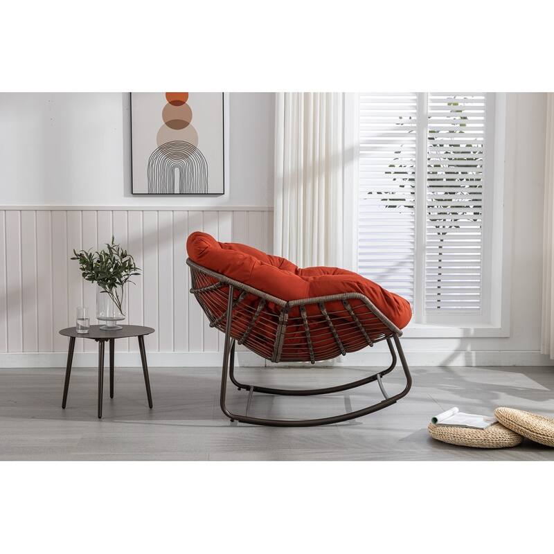 Premium Oversized Rattan Rocking Chair with Padded Cushion - Comfortable Recliner for Indoor & Outdoor Relaxation