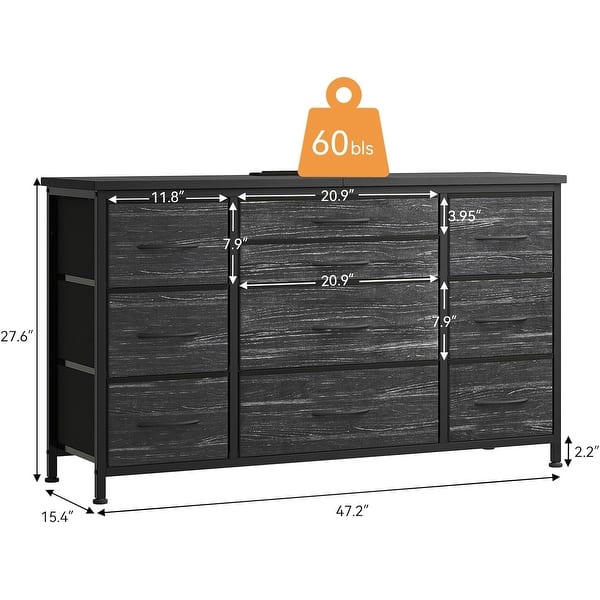 dimension image slide 1 of 5, 55 Inch TV Stand 10 Drawer TV Dresser with Charging Station