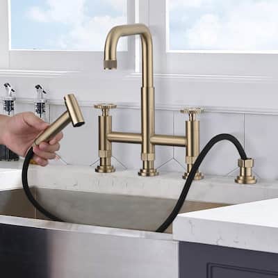 Dornberg 2 Handles Bridge Kitchen Faucet with Side Sprayer