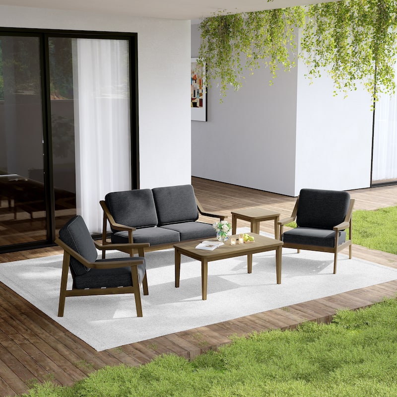 Outdoor Conversation Set Patio Cushioned Chair, Loveseat with Tables