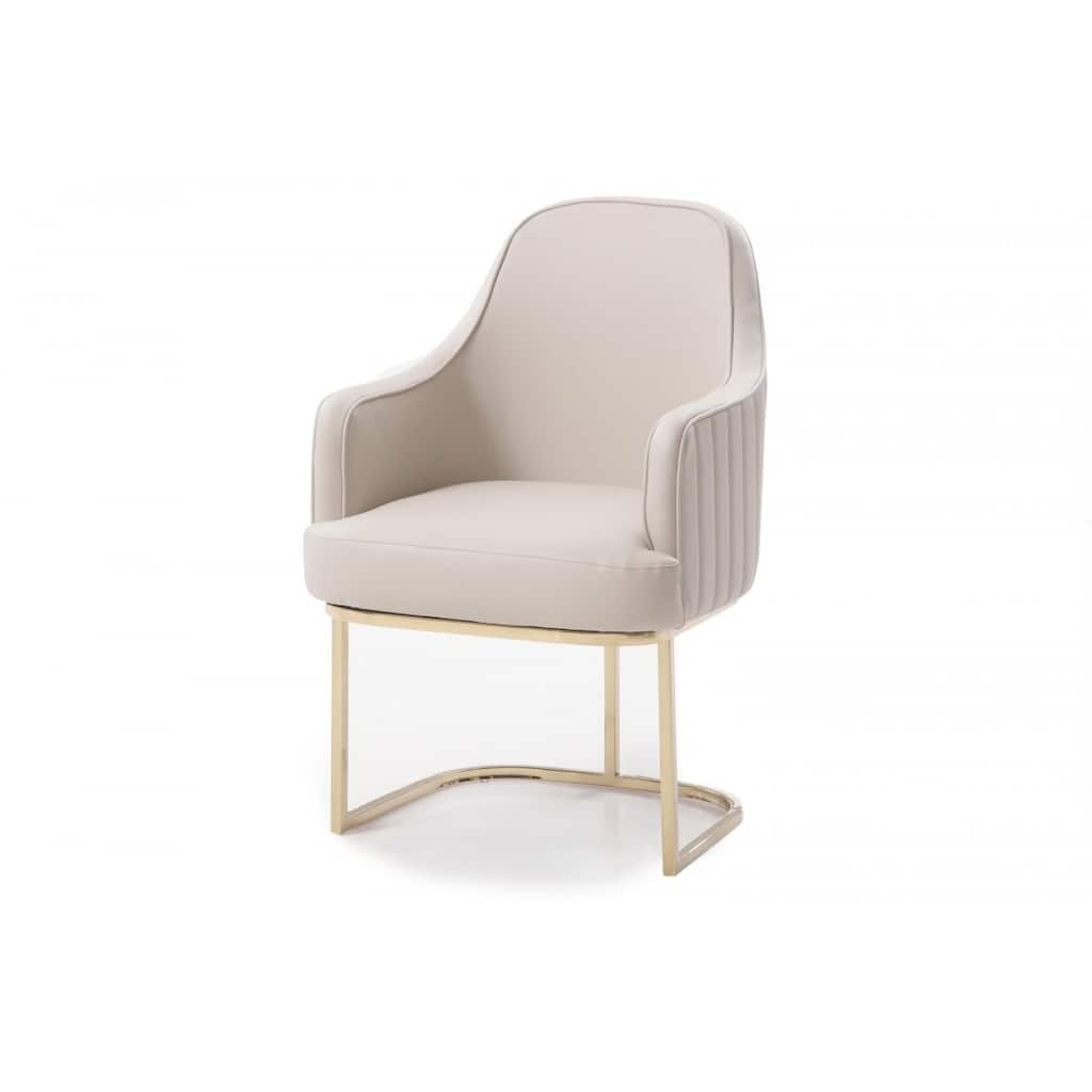 Modern Grey Upholstered Fabric Dining Armchair with Gold Metal Legs and Solid Back for Living Room - 36”H x 22”W x 26”D