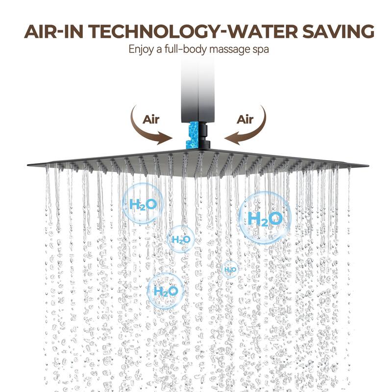 Thermostatic 3-Spray 12 in. Ceiling Mount Shower System with Handheld Shower Head and 6 Body Jets - 12" x 12"