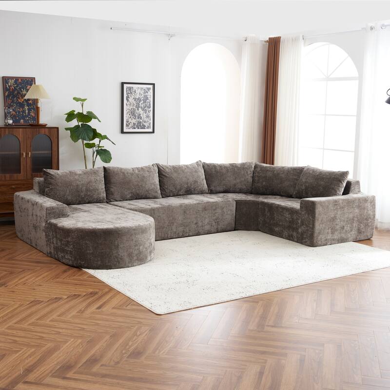 Chenille U-shaped Sofa, Cloud Sectional Sofa Set Upholstered Deep Seat Couches with 6 Pillow Recliner Sofa for Living Room