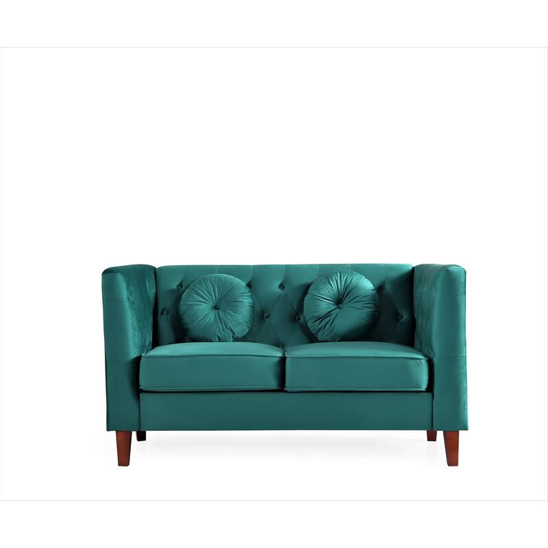 US PRIDE FURNITURE Velvet Classic Chesterfield Loveseat with Wood legs