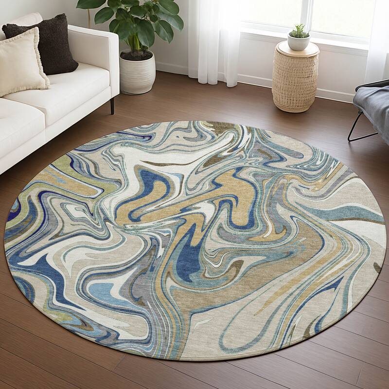 Machine Washable Indoor/ Outdoor Contemproary Fusion Chantille Rug