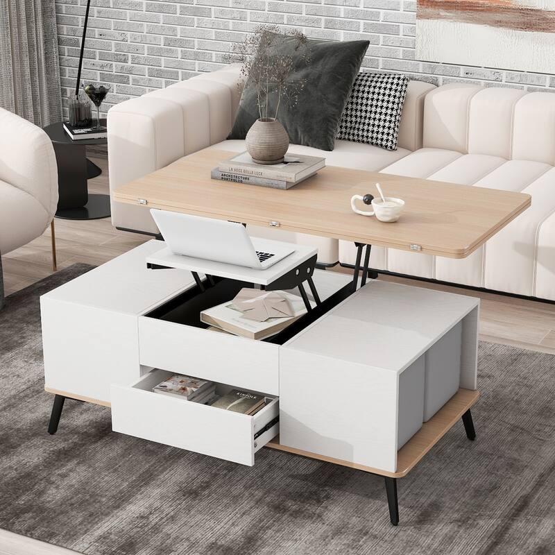 5 Pieces Lift Top Coffee Table Set with Ottomans