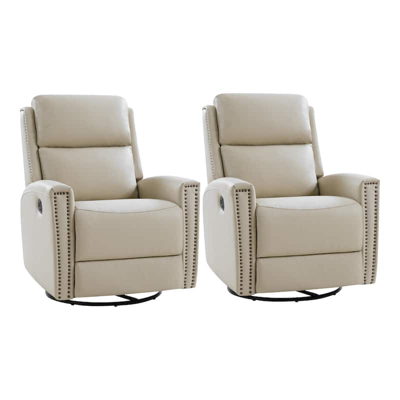 Fiacro 30.31"Wide Modern Genuine Leather Wingback Swivel Rocker Recliner with Nailhead Trims, Set of 2