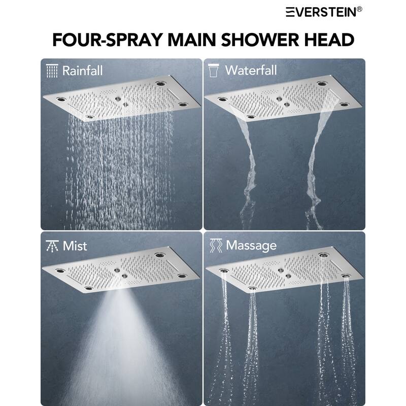 Shower Faucet System 28"*16" Ceiling Mount Shower Head with 4 Spray Mode Body Jets Handheld Spray LUXURY LED