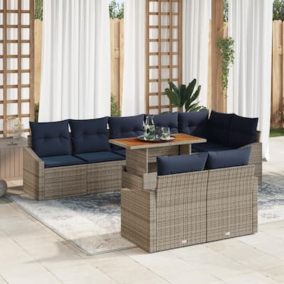 vidaXL 9 Garden Sofa Set with Cushions Black/Grey Poly Rattan - 113.6 x 48.6 x 27.2