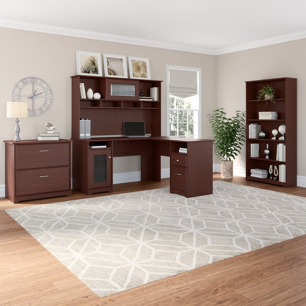 Cabot 60W L-Desk with Hutch, Cabinet and Bookcase by Bush Furniture