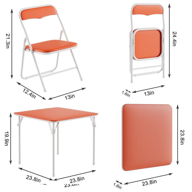 VECELO 5 Pcs Kids Folding Activity Table and Chairs Set, Portable, with Ultra Soft PU Padded Cushion, Matte Black