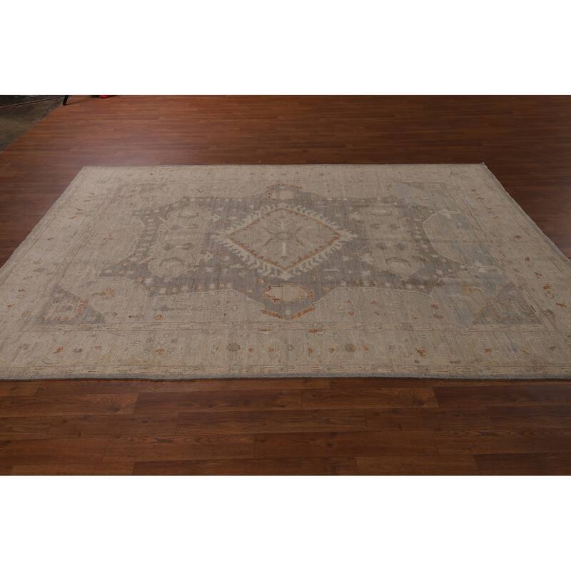 Vegetable Dye Oushak Turkish Rug Handmade Oriental Beige Wool Carpet - 5'11"x 8'8"