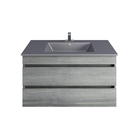 32" Glance Gray Modern Bathroom Wall-Mounted Vanity With Gray Sink