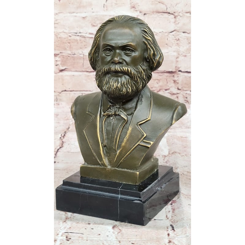 Karl Marx Bronze Bust Sculpture Statue On Marble Base