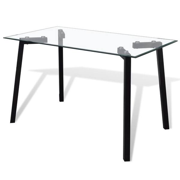 Shop Black Friday Deals On Vidaxl Transparent Glass Top Dining Table Black Steel Legs Dining Room Kitchen Overstock 19566283