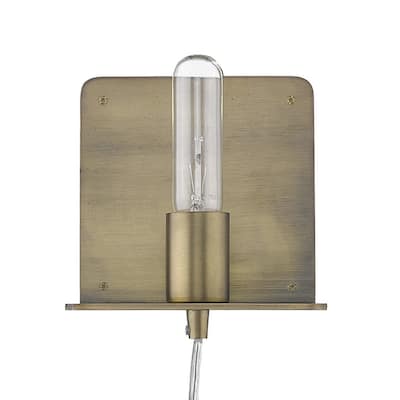 Modern Dull Gold Plug-In Wall Sconce with Shelf Steel Flush Mount Light Fixture LED Compatible - 6" H x 5" W x 5" D