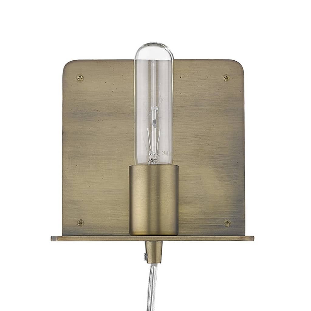 Modern Dull Gold Plug-In Wall Sconce with Shelf Steel Flush Mount Light Fixture LED Compatible - 6" H x 5" W x 5" D