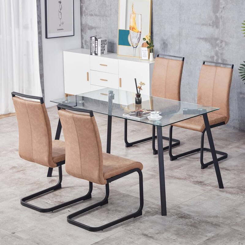 Modern Dining Chair Set of 4, High Back Upholstered Side Chair with C-Shaped Tube Metal Legs Office Chair, Club Guest Chair