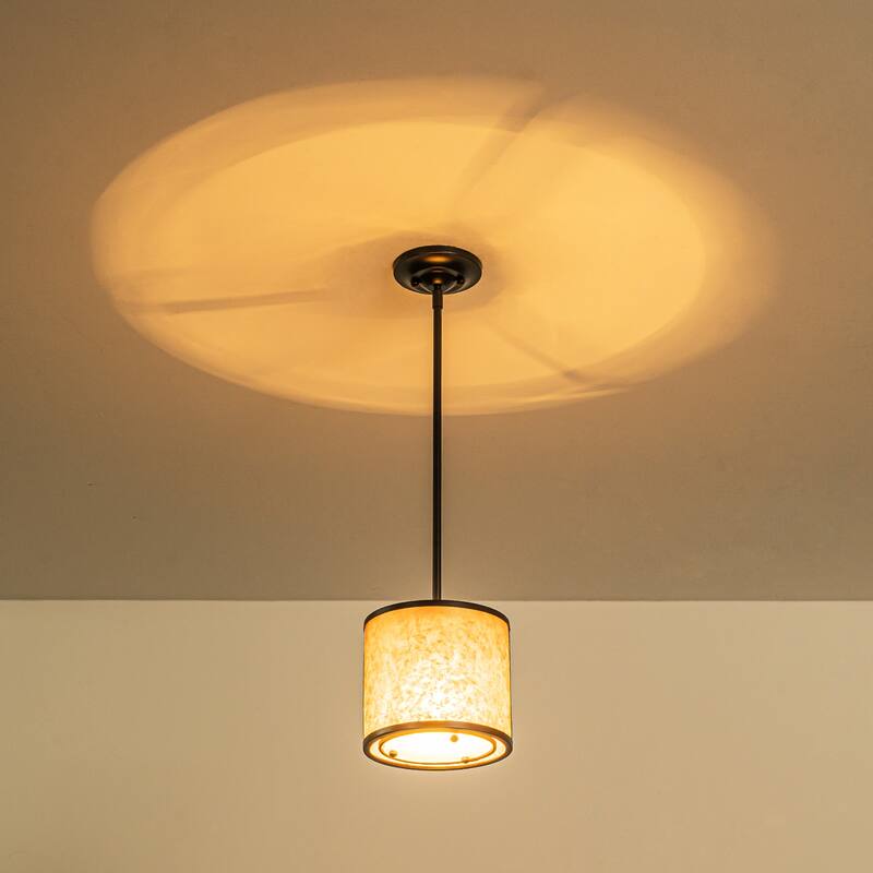 20" W and 8" W Rustic Matte Black Finish Tawny Mica Drum Pendant Light for Living Room & Bedroom