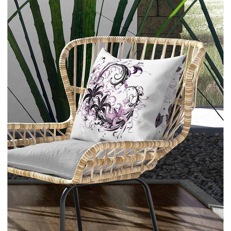 Petal and Swirl Indoor/Outdoor Reversible Throw Pillow White and Purple