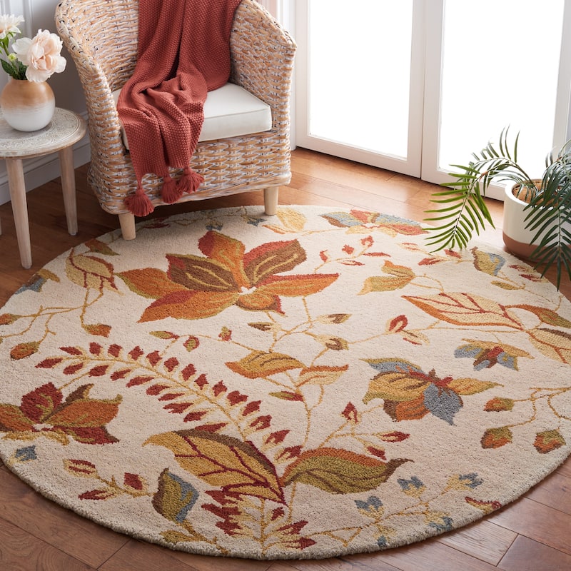 SAFAVIEH Handmade Blossom Gerga Modern Floral Wool Rug - 6' Round - Beige/Multi
