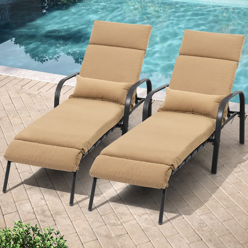 Pellebant 2PCS Adjustable Outdoor Chaise Lounge Chairs with Cushion and Pillow - Tan