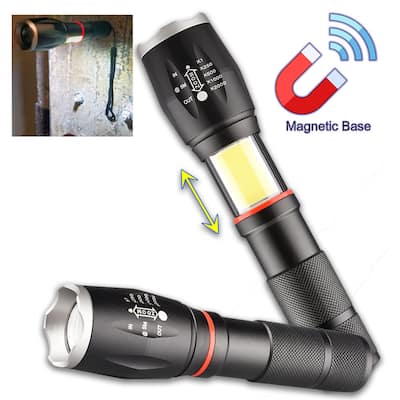 Tactical LED Zoomable Pro Flashlights - Retractable COB Work Light Lantern, 5 Light Modes, Magnetic Base - Combo