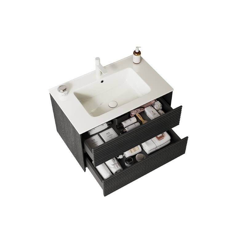 Wall-Mounted Bathroom Vanity Set with Integrated Ceramic Sink