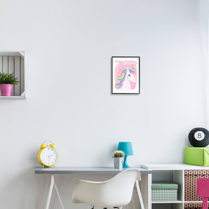 Stupell Happy Birthday Unicorn Framed Giclee Art Design by Diane Neukirch