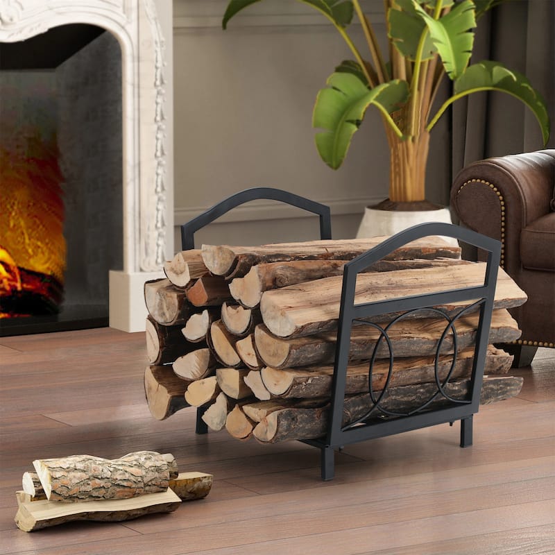 Compact Log Rack PHI VILLA 17 Inch Small Decorative Indoor/Outdoor Firewood Racks Steel ...