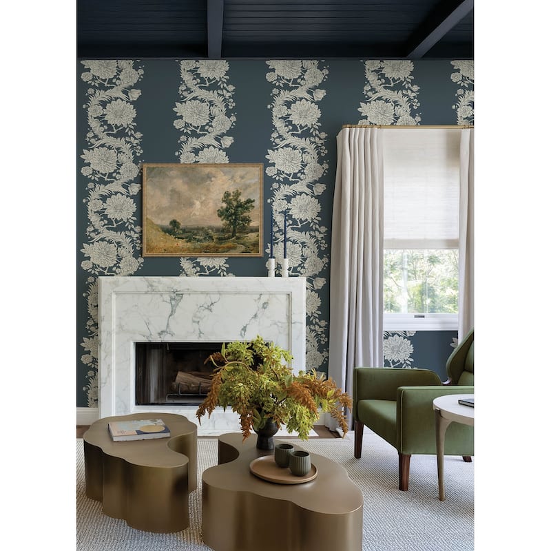 Chris Loves Julia x A-Street Prints Gisela Blue Floral Columns Wallpaper