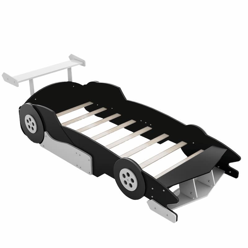 Race Car-Shaped Platform Bed with Wheels