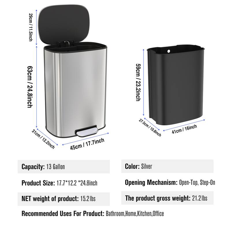 13 Gallon 50L Kitchen Soft Close Trash Can